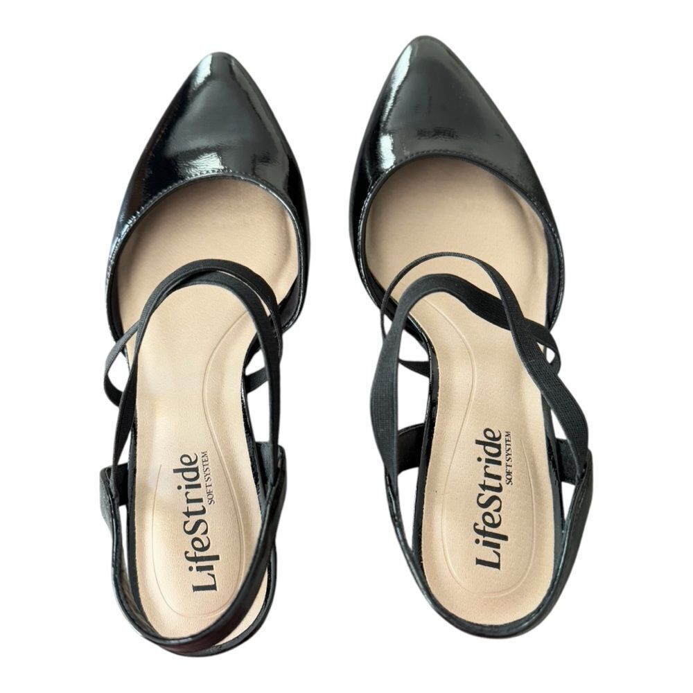 LifeStride April Black Patent Slingback Pumps Heels 6.5 Wide New In Box - Picture 7 of 15
